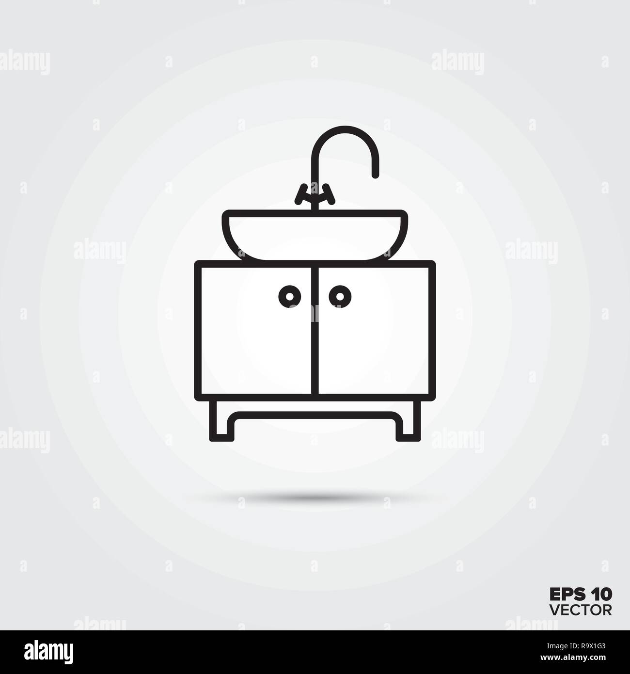 Unità toeletta e bagno lavandino line icona illustrazione vettoriale. Home decorazione d'interni e simbolo. Illustrazione Vettoriale