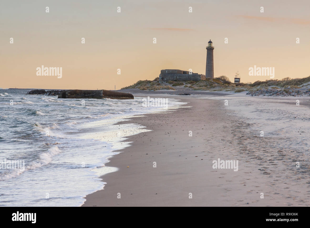 Faro di Skagen nella parte settentrionale della Danimarca. Foto Stock