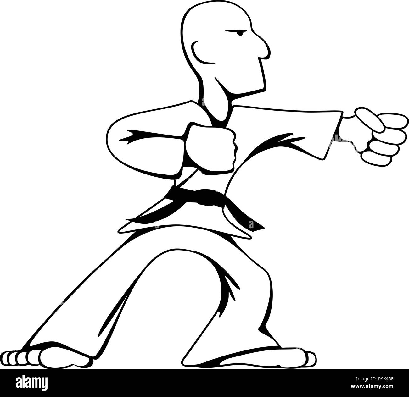 Arti marziali Karate Guy Cartoon illustrazione vettoriale Illustrazione Vettoriale