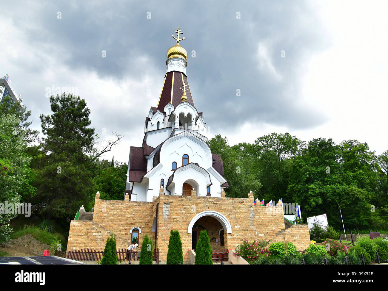 Sochi, Russia - 2 giugno 2018. Tempio di Santo giusto guerriero Fyodor Ushakov Foto Stock