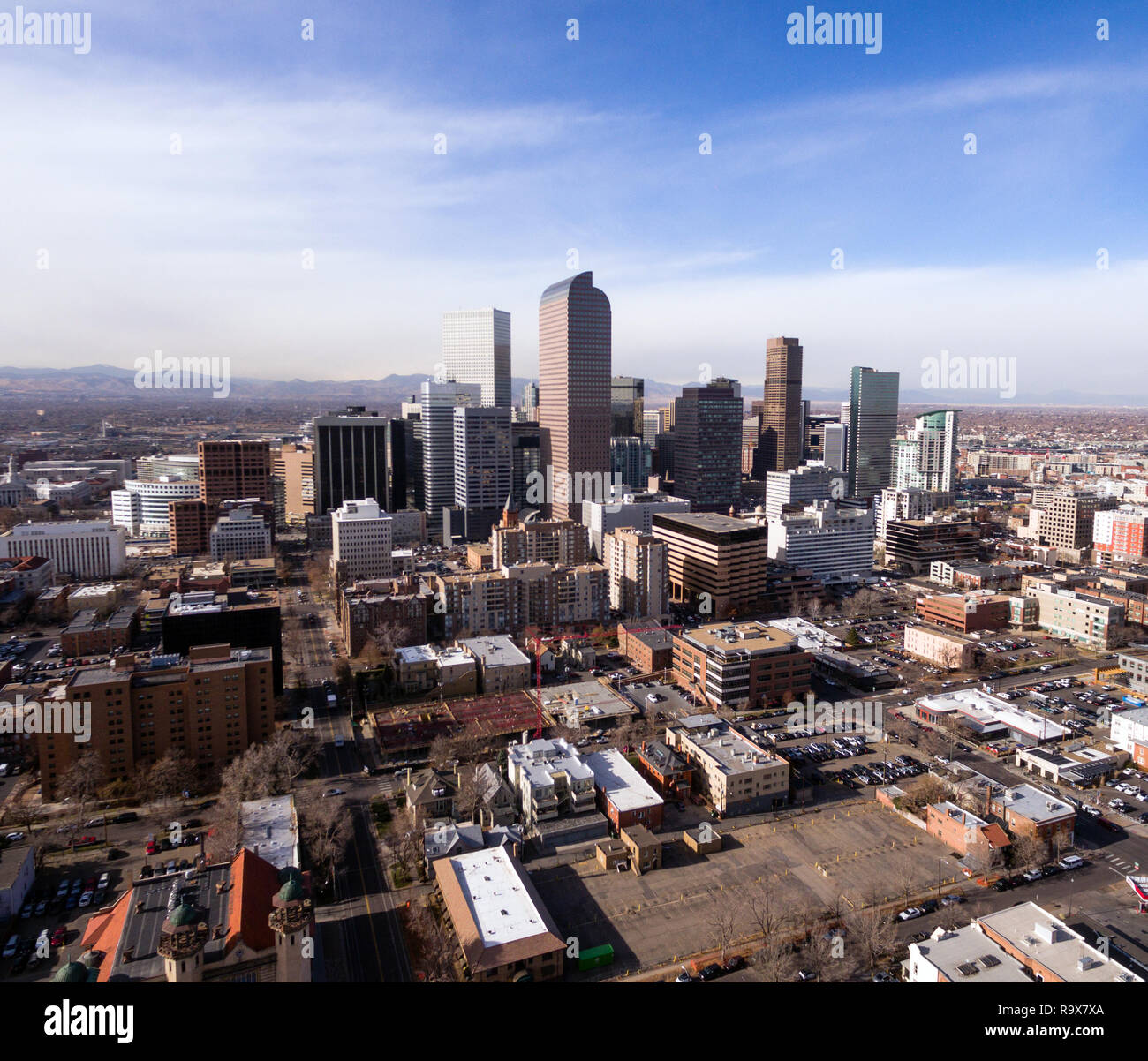 Le strade e gli edifici nel centro cittadino di nucleo urbano di Denver in Colorado Foto Stock