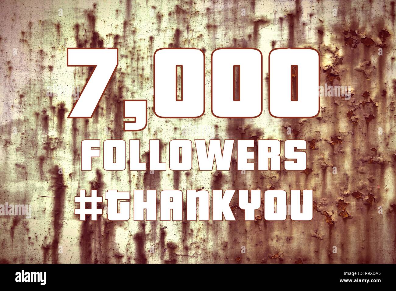 7000 seguaci segno - social media milestone banner. Comunità online nota di ringraziamento. 7k ama. Foto Stock