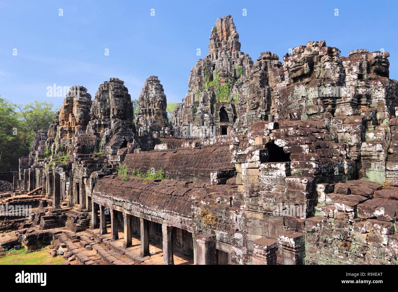 Bayon - Khmer tempio di Angkor Thom, Cambogia, sud-est asiatico. UNESCO - Sito Patrimonio dell'umanità. Foto Stock