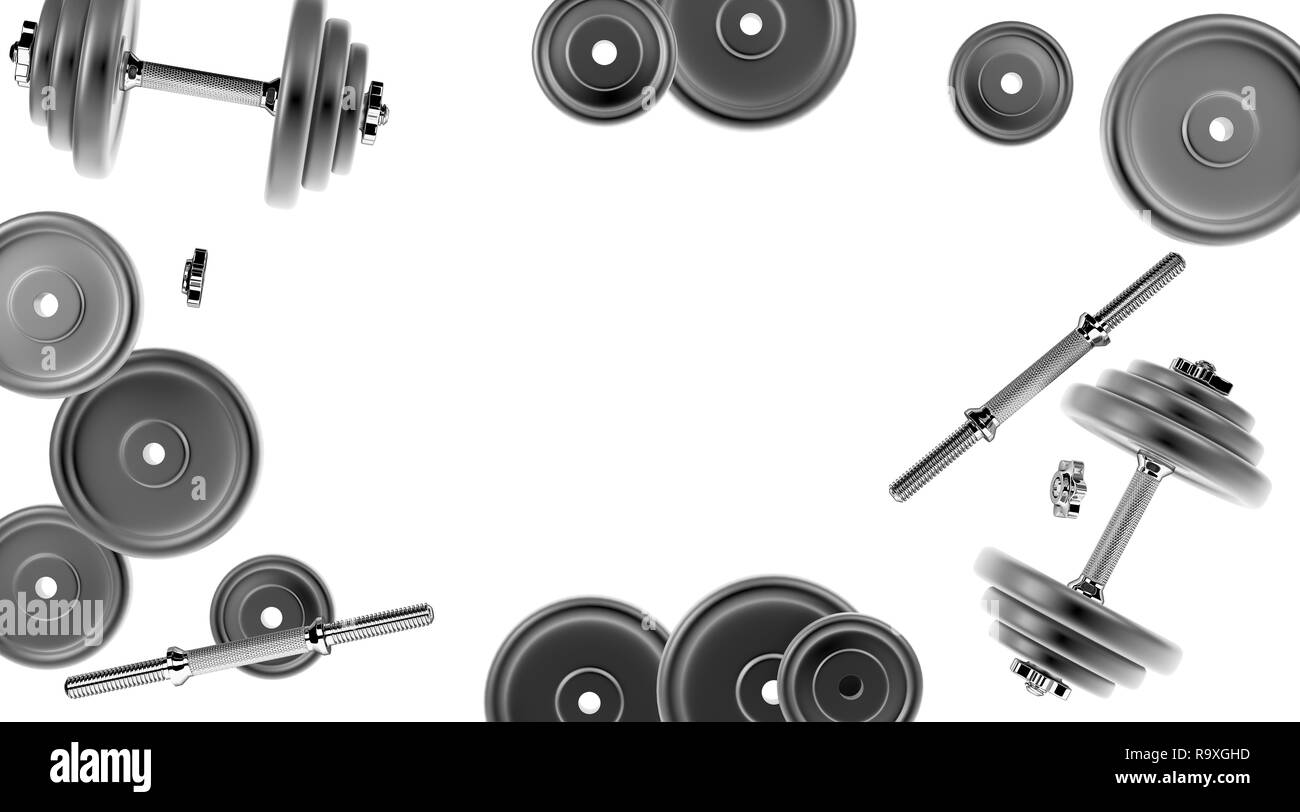 3D rendering di un manubrio per lo sport. Attrezzature Bodybuilding Foto Stock