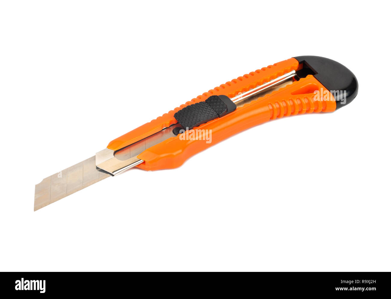 Aprire arancione coltello isolati su sfondo bianco Foto Stock