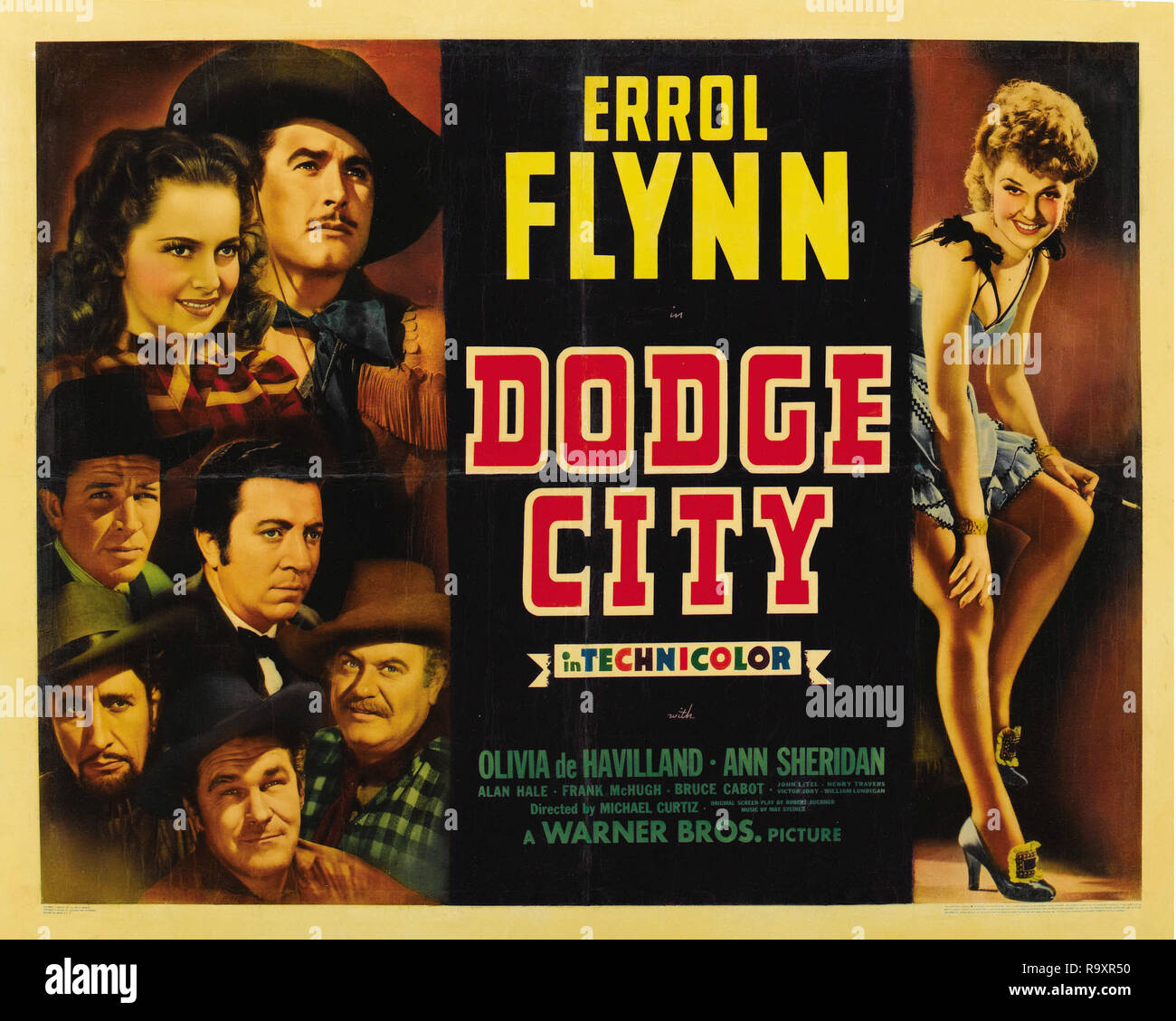 Dodge City (Warner Brothers, 1938). Foglio a metà Poster / Lobby Card Errol Flynn, Olivia de Havilland, Ann Sheridan Riferimento File # 33635 944THA Foto Stock
