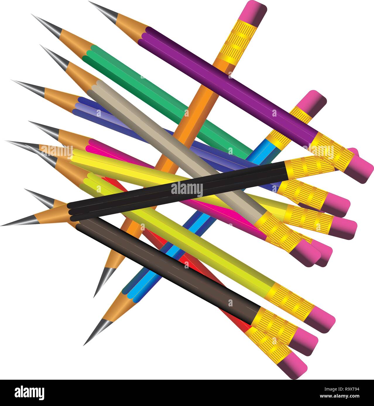 Vettore di piombo sharp Matita con gomma su sfondo bianco con 3D realistica matite in legno con gomma su sfondo bianco. Illustrazione Vettoriale arte Illustrazione Vettoriale