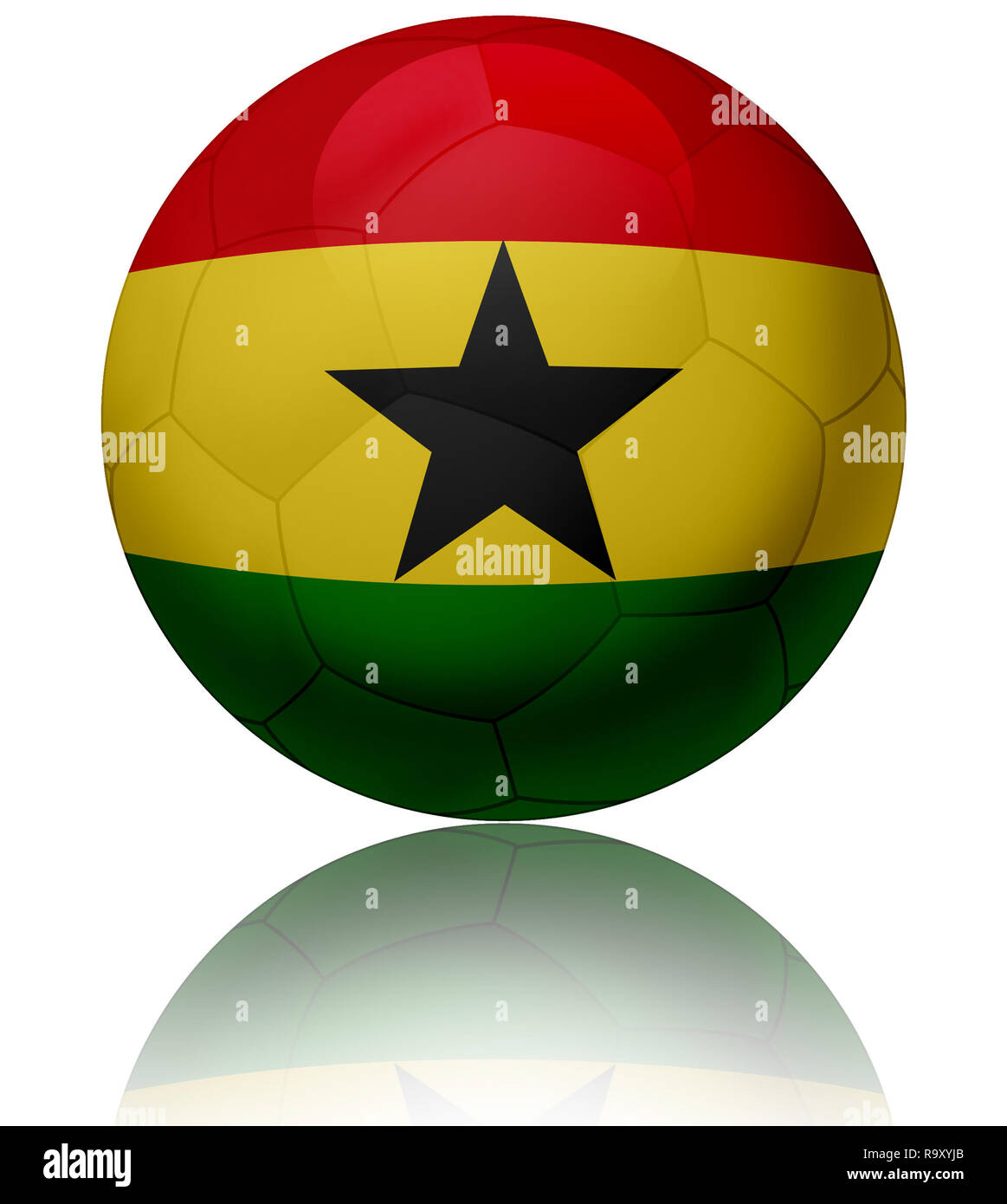 La texture del Ghana bandiera lucida sul pallone da calcio Foto Stock