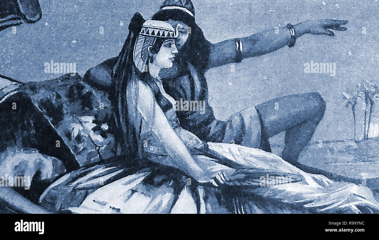 Un 1940's dell'artista la impressione di Cleopatra VII Philopator, Regina del regno di Tolomeo in Egitto e diplomatico, comandante navale, linguista,[e medical autore. L'altra figura è presunto essere Marco Antonio e la posizione è probabilmente la città di Efeso o il deserto egiziano Foto Stock