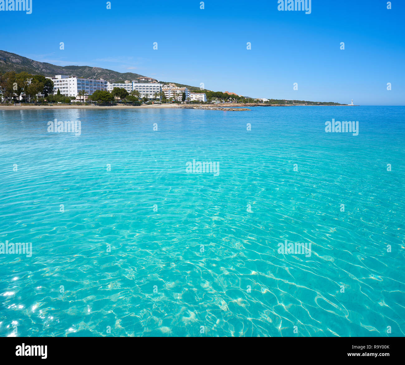 Playa de las Fuentes beach in Alcossebre anche Alcoceber di Castellon spagna Foto Stock