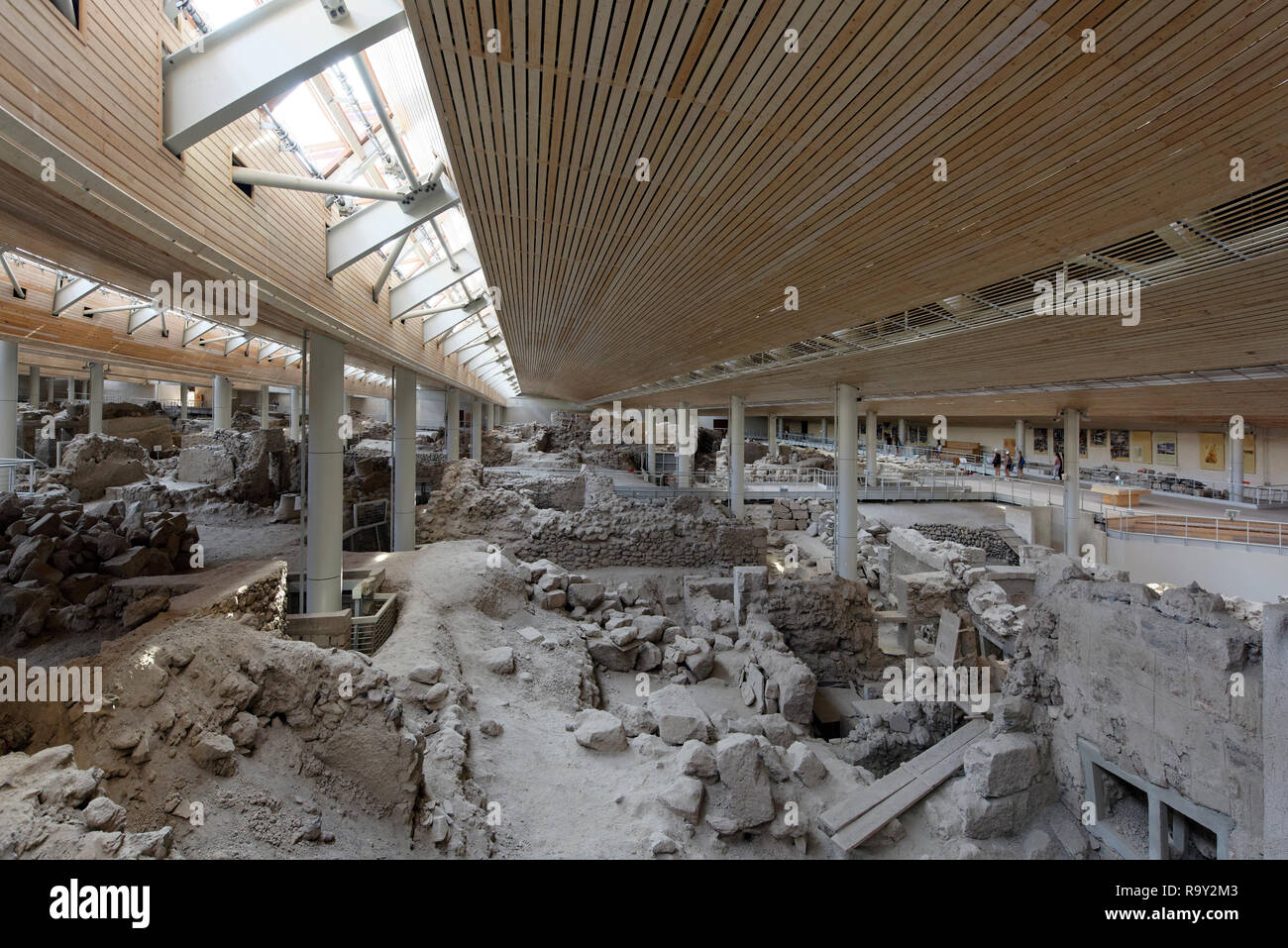 Il sito archeologico di Akrotiri, a Minoan Età del Bronzo insediamento la vulcanica isola greca di Santorini (Thera), in Grecia. La liquidazione è stata dest Foto Stock