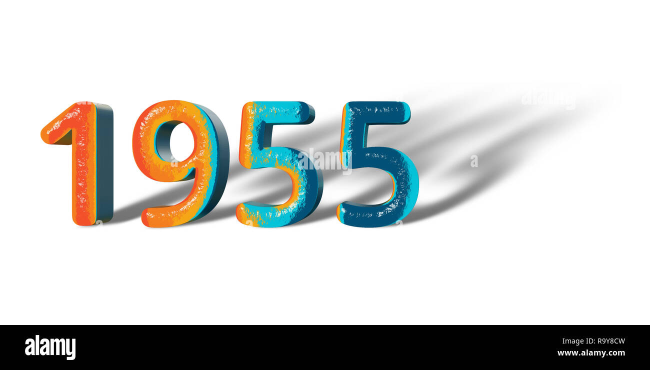 3D Numero Anno 1955 gioiosa speranza e colori di sfondo bianco Foto Stock