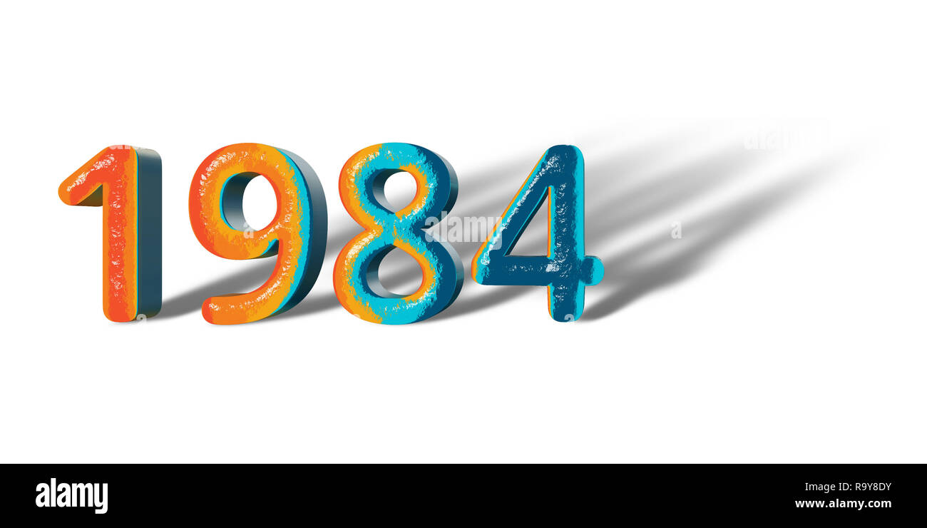 3D Numero Anno 1984 gioiosa speranza e colori di sfondo bianco Foto Stock
