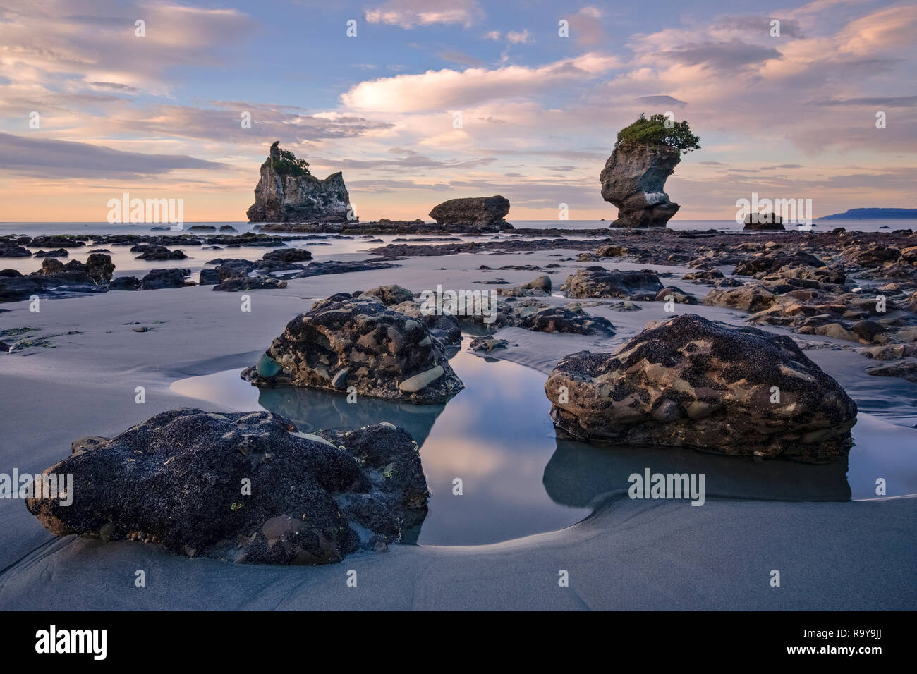 Motukiekie Beach, a Greymouth, Isola del Sud, Nuova Zelanda Foto Stock