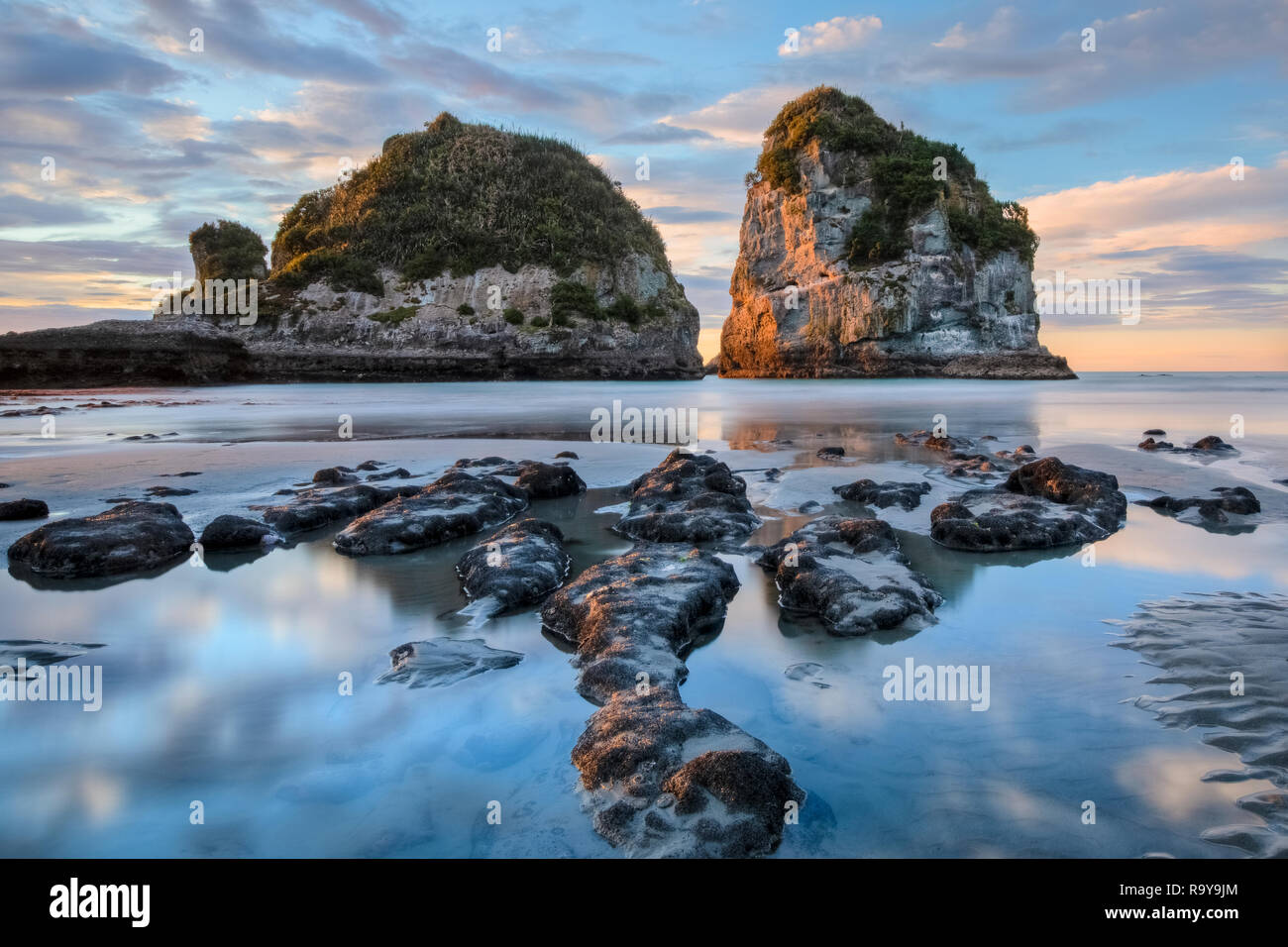 Motukiekie Beach, a Greymouth, Isola del Sud, Nuova Zelanda Foto Stock