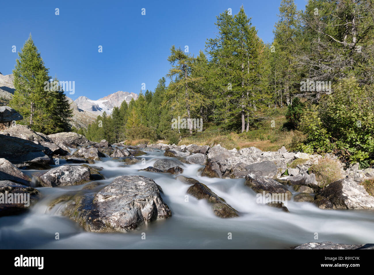 Bellissimo paesaggio delle Alpi, Val Masino, Italia Foto Stock