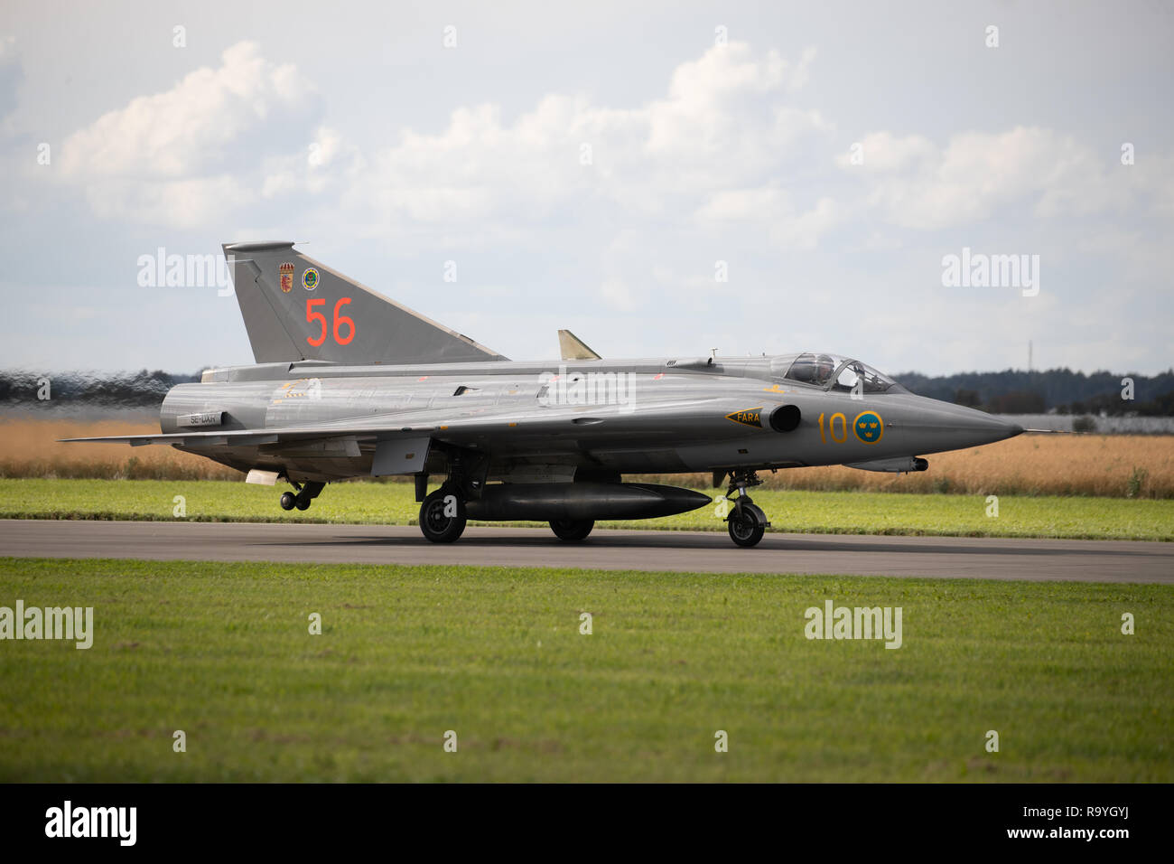 L'ultima versione da combattimento del Saab J35J Draken, attiva in Svezia Air force tra 1987-2008. Foto Stock