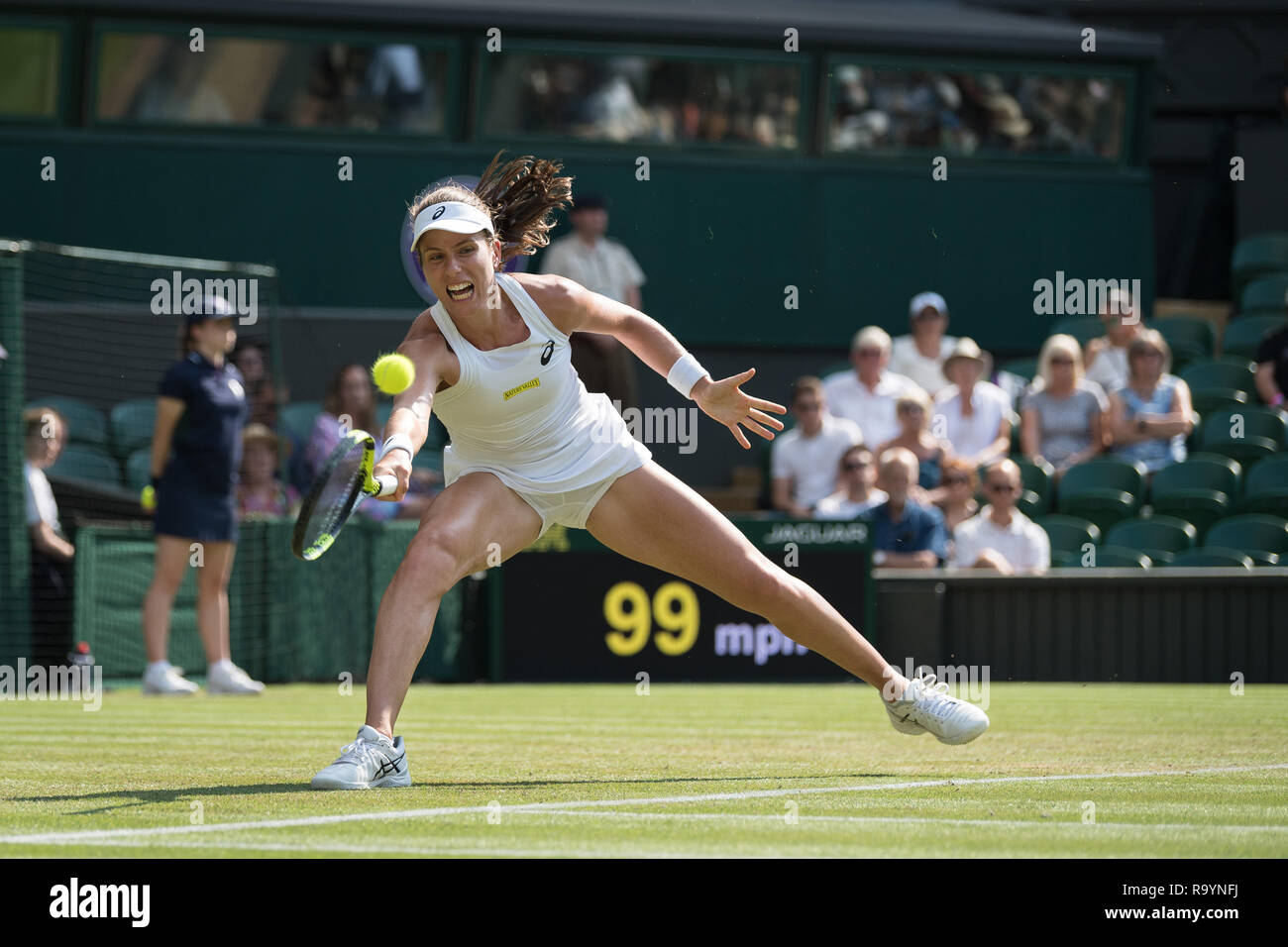 05 luglio 2018. Il torneo di Wimbledon Tennis Championships 2018 tenutosi presso il All England Lawn Tennis e Croquet Club di Londra, Inghilterra, Regno Unito. Johanna Konta (UK Foto Stock