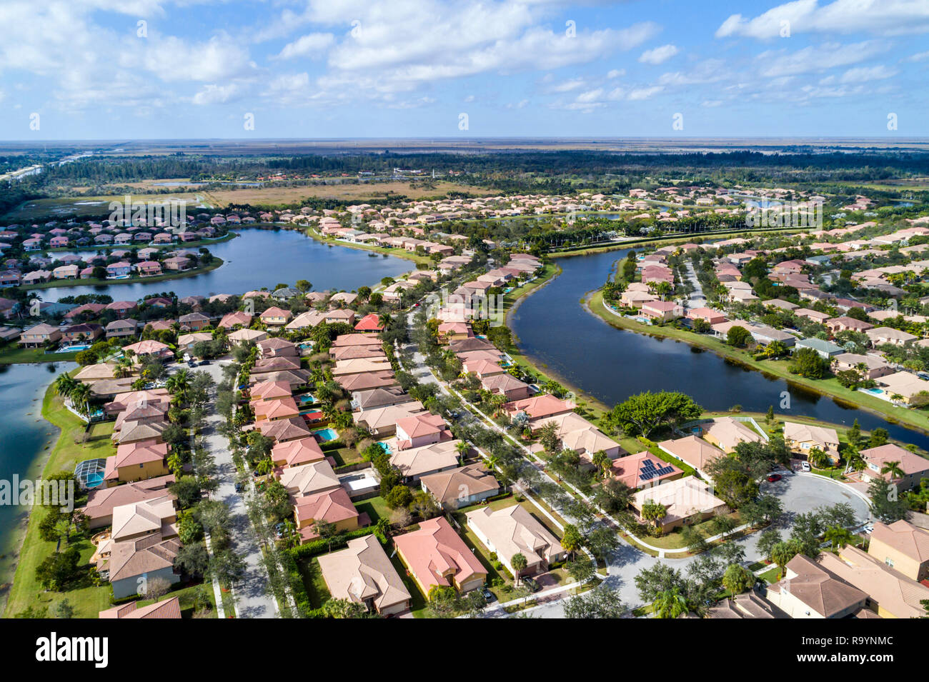 Weston Florida, Fort ft. Lauderdale, vista aerea dall'alto, Isles a Weston case quartiere Foto Stock