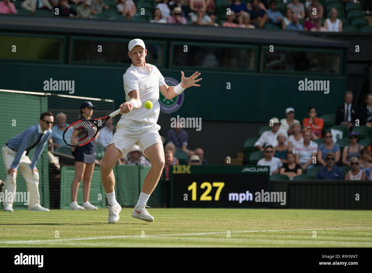 05 luglio 2018. Il torneo di Wimbledon Tennis Championships 2018 tenutosi presso il All England Lawn Tennis e Croquet Club di Londra, Inghilterra, Regno Unito. Kyle Edmund (GB) Foto Stock