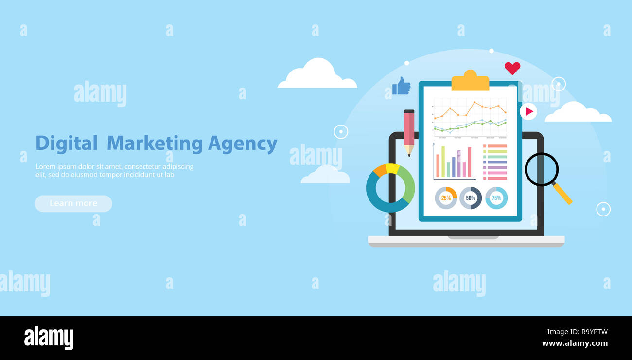 Digital marketing agency banner web template per business company profile illustrazione vettoriale Foto Stock