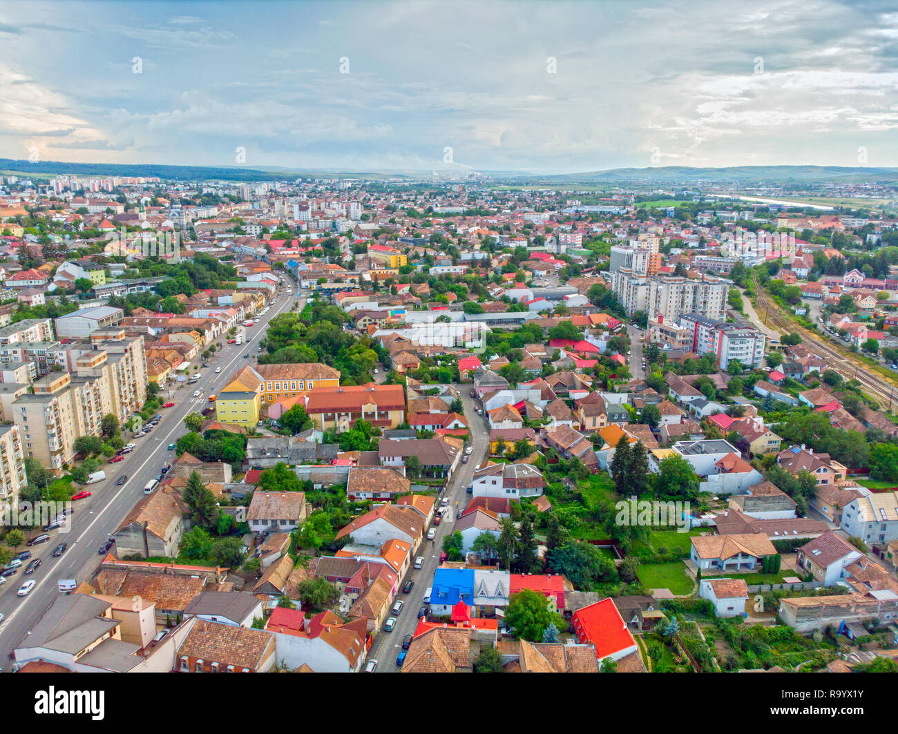 Vista aerea di Targu Mures, situato in Transilvania, Romania Foto Stock