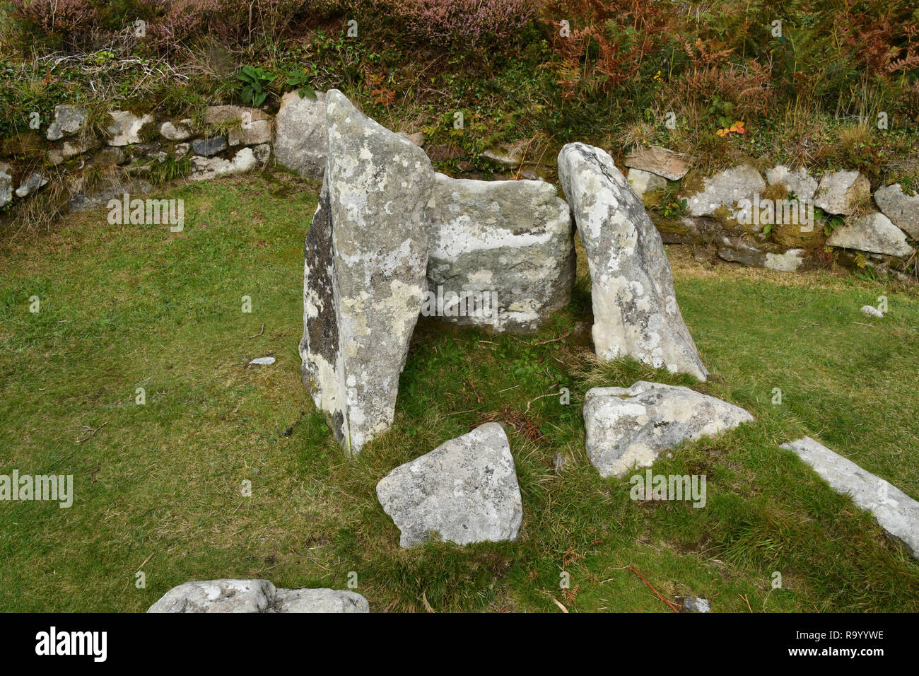 Chysauster. Insediamento Romano-British, occupata dalla media età del Ferro fino alla fine dell'occupazione romana del IV secolo d.c. Villaggio sul cortile. Foto Stock