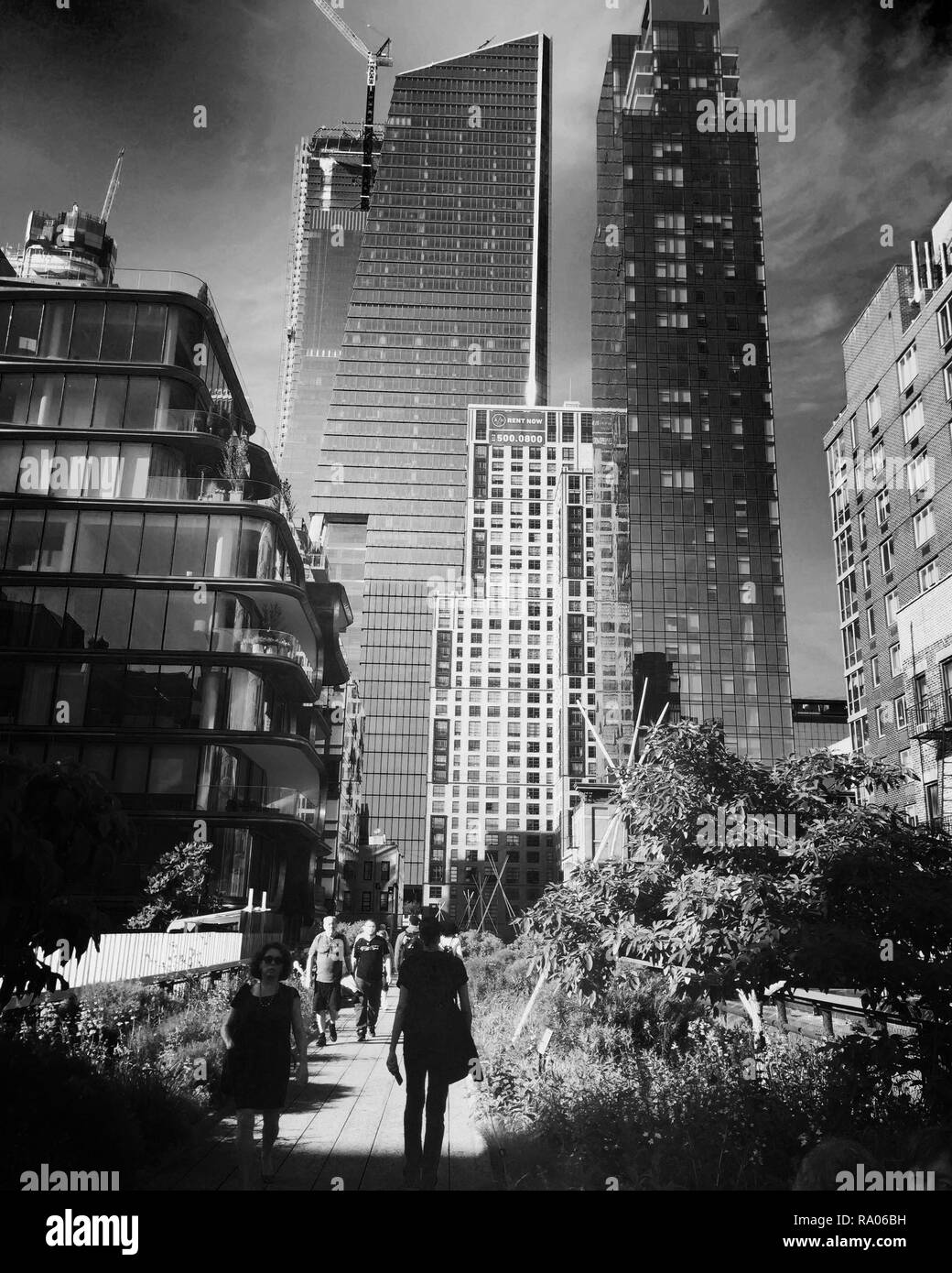 Highline Park, NYC, guardando verso nord in direzione di cantieri Hudson Foto Stock