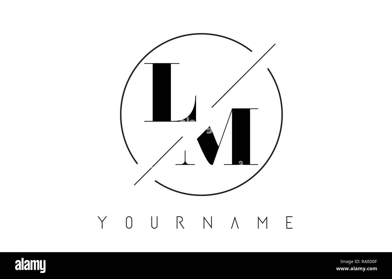LM Lettera con logo tagliato ed intersecata Design e cornice rotonda illustrazione vettoriale Illustrazione Vettoriale