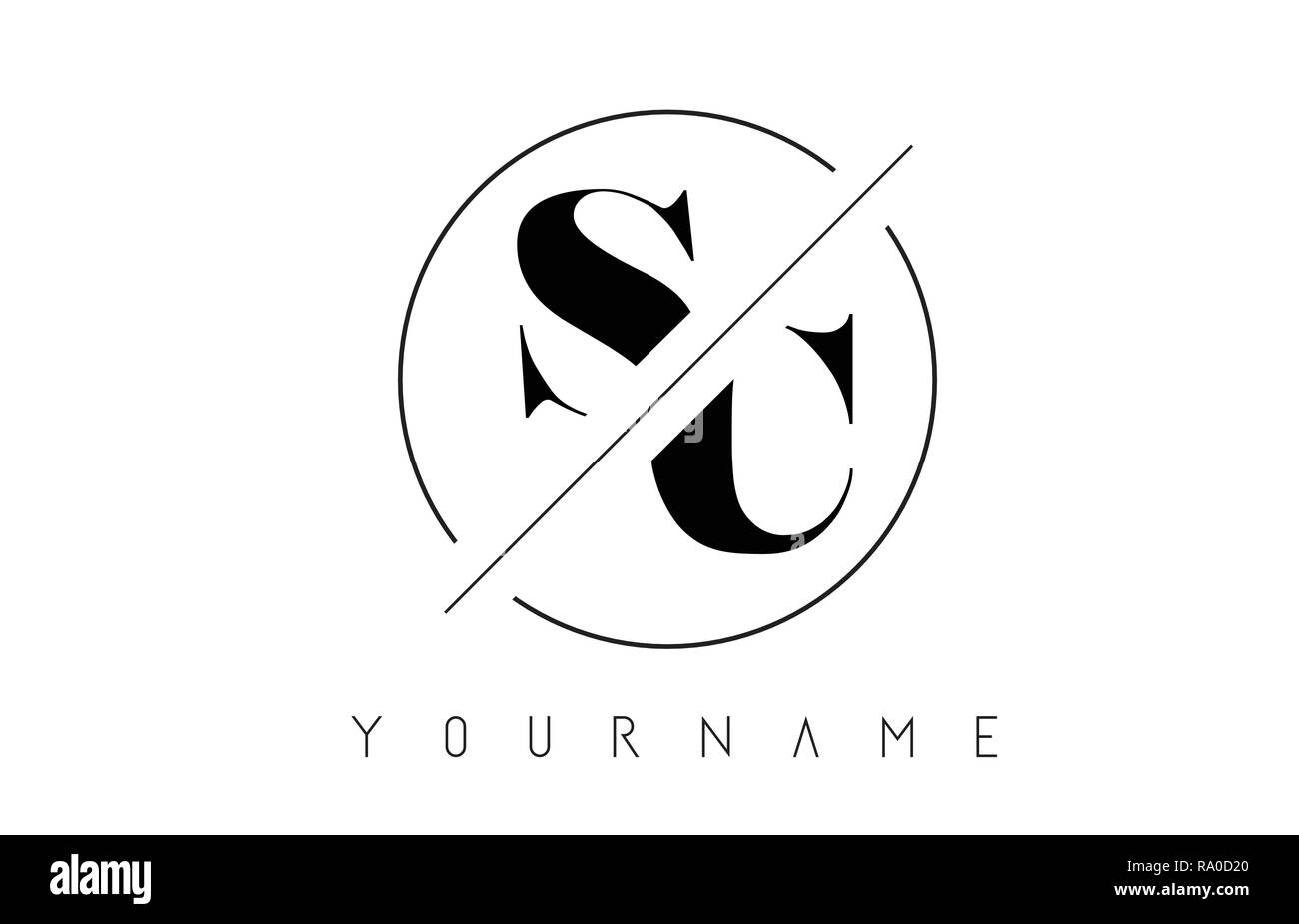 SC Lettera con logo tagliato ed intersecata Design e cornice rotonda illustrazione vettoriale Illustrazione Vettoriale