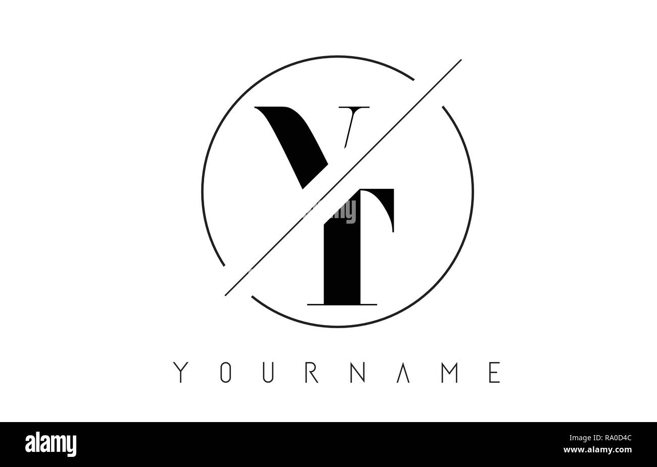 VT Lettera con logo tagliato ed intersecata Design e cornice rotonda illustrazione vettoriale Illustrazione Vettoriale