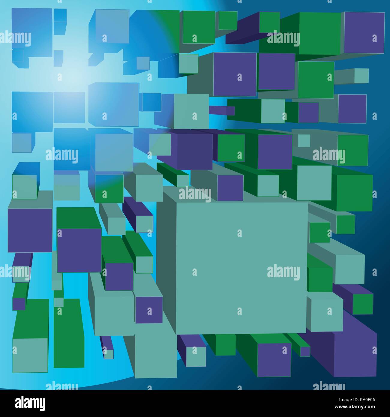 Abstract cubetti di volo - prospettiva background in 3d di stile. Semplice illustrazione vettoriale - sfondo futuristico. Per la scienza dei computer o i dati di grande design Illustrazione Vettoriale