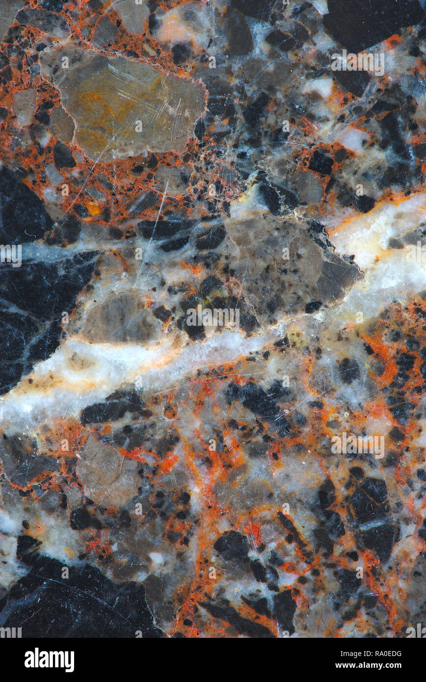 Arancione in marmo grigio texture. liscia materiali compositi. macro Foto Stock