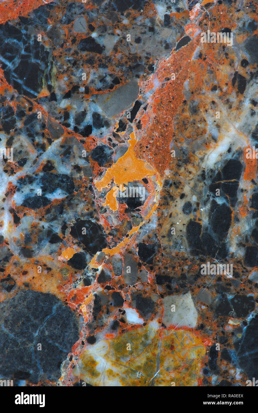 Arancione in marmo grigio texture. liscia materiali compositi. macro Foto Stock