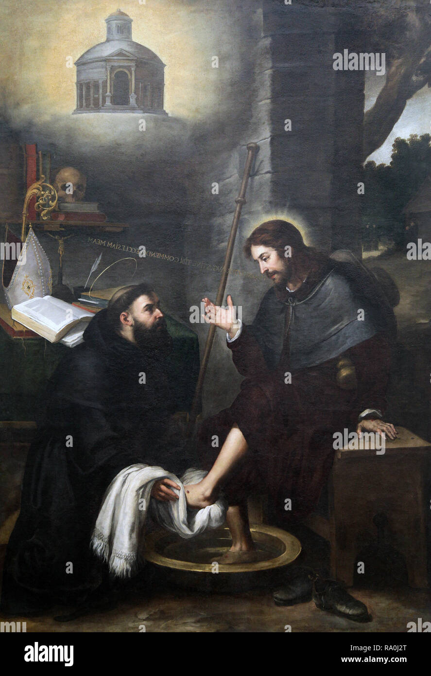 Sant'Agostino lavando i piedi di Cristo / San Agustin lavando los pies un Cristo dall'artista Bartolome Esteban Murillo 1617-1682 Foto Stock