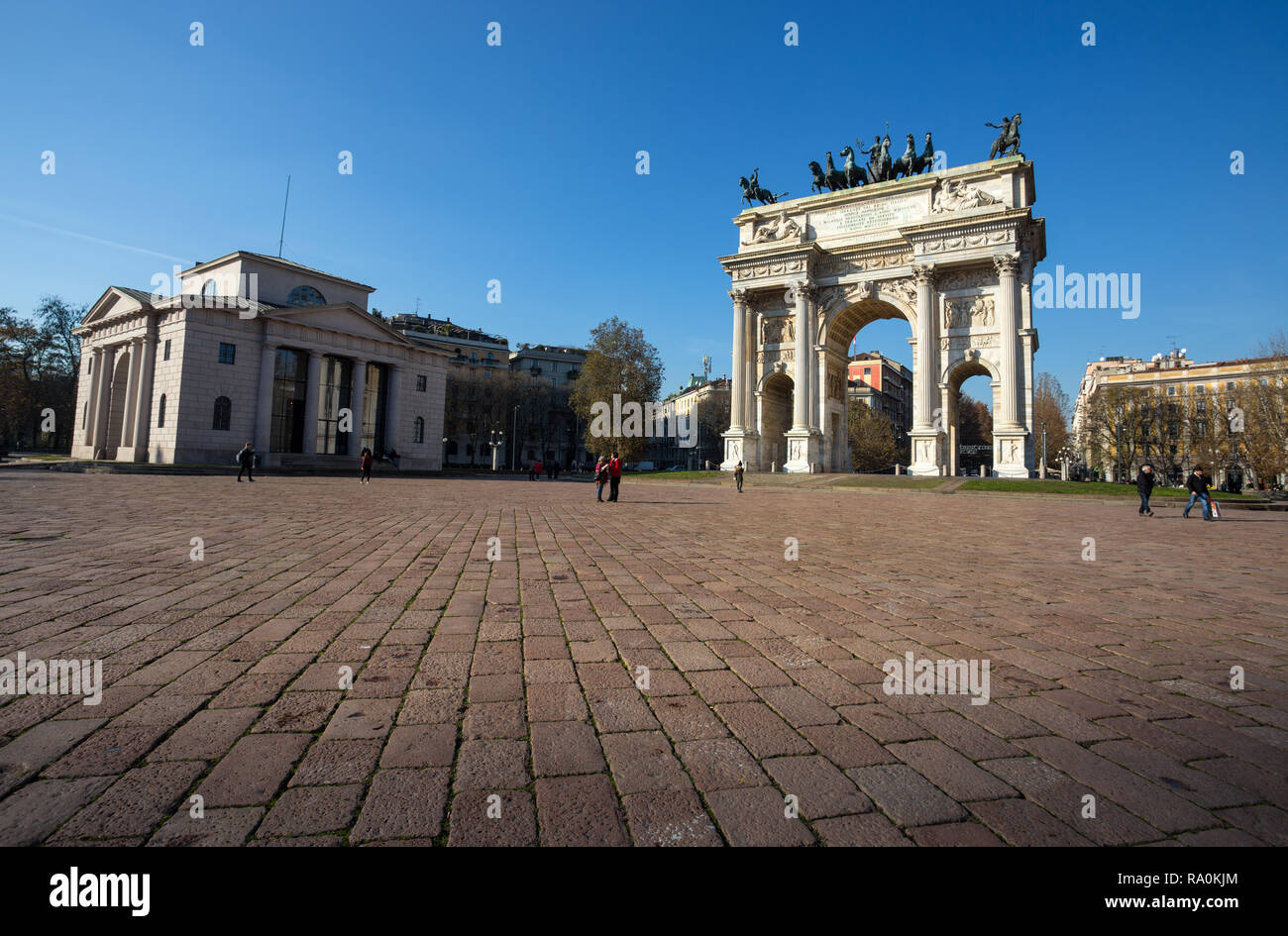 Milano, 5 dicembre, 2018 - Arco della Pace (Arco della Pace), vicino al Parco Sempione nel centro della città di Milano, Italia Foto Stock