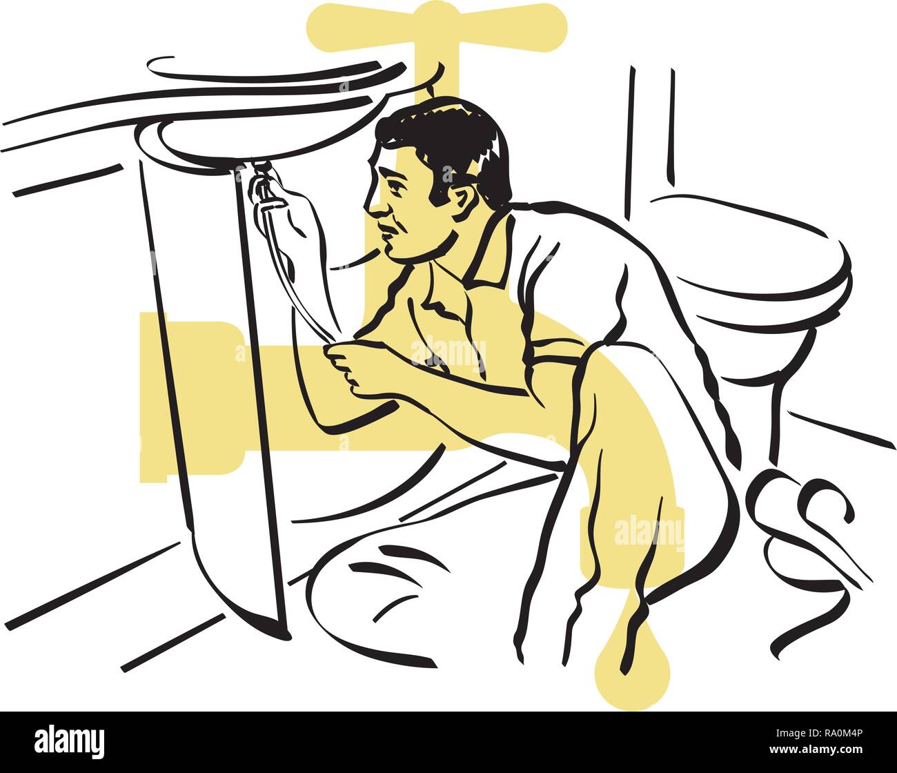 Illustrazione di un idraulico al lavoro Illustrazione Vettoriale