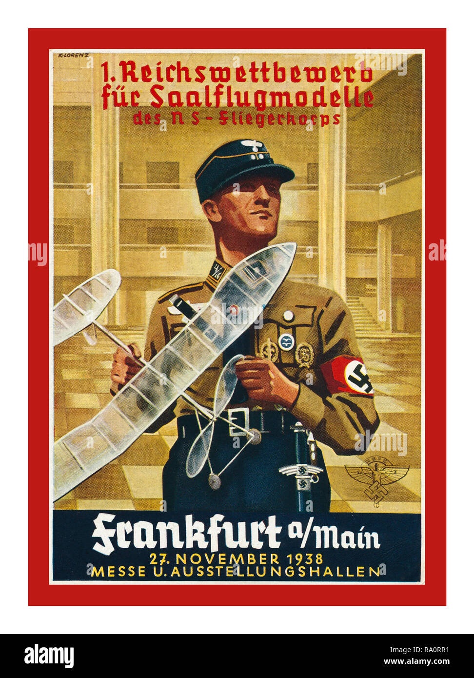 Pre-WW2 1938 nazista Reich tedesco Propaganda poster di promozione di un concorso per rendere operativo un aliante aeromobile per il Fliegerkorps Flying Corps nella Germania nazista degli anni trenta Foto Stock