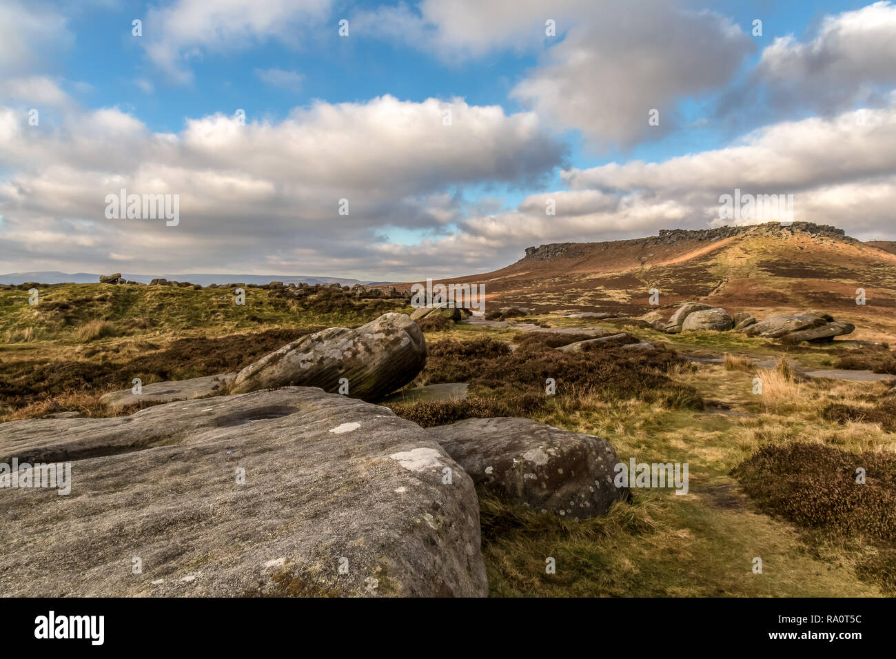 Vista attraverso il Parco Nazionale di Peak District in Inghilterra. Foto Stock