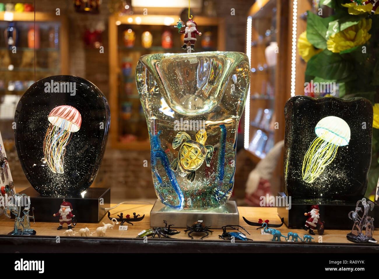 Vetro di Murano sculture, Venezia, Italia. Foto Stock