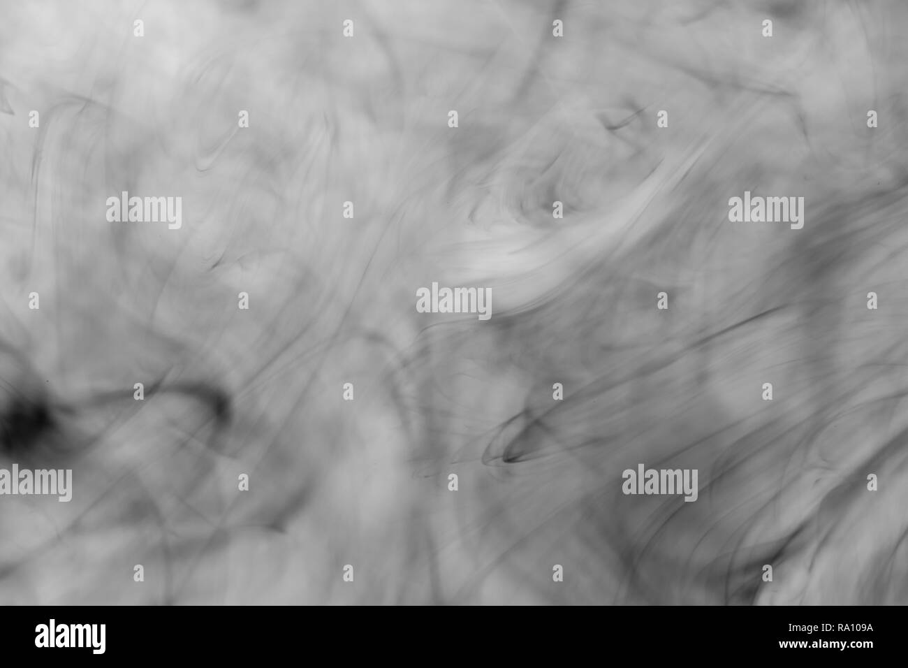 Abstract acrilico vernice nero volute in acqua su sfondo bianco. Foto Stock