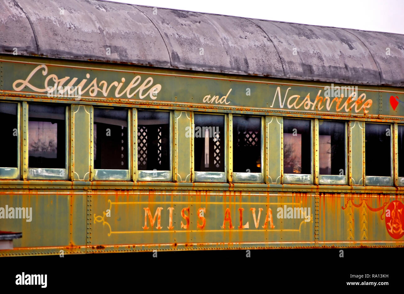 Un 90-anno-vecchio Pullman sleeper car utilizzata nel film 'Questa proprietà è condannato," si siede presso il Meridian Railroad Museum a Meridian, Mississippi. Foto Stock