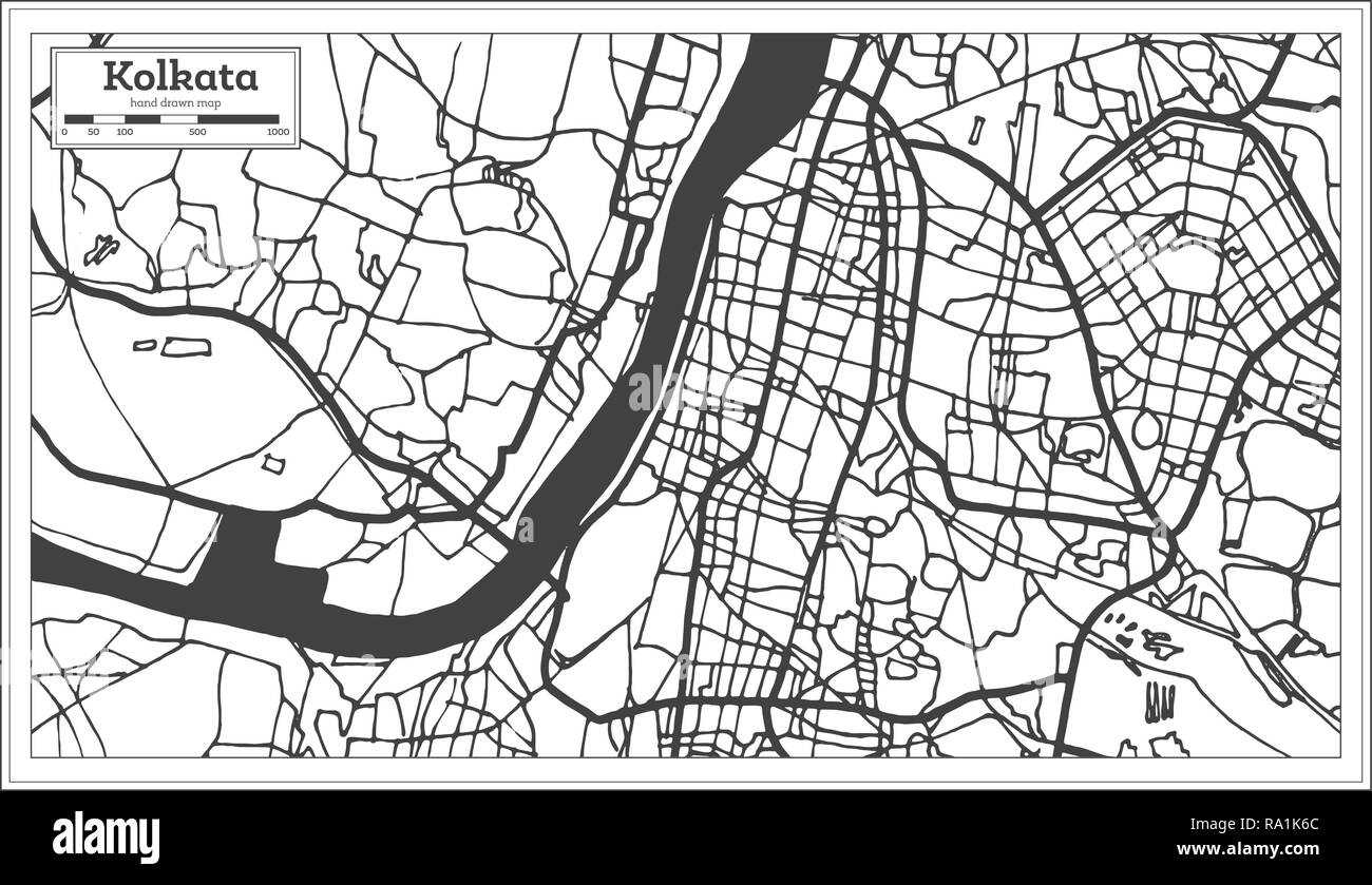 Kolkata India Mappa della città in stile retrò. Mappa di contorno. Illustrazione Vettoriale. Illustrazione Vettoriale