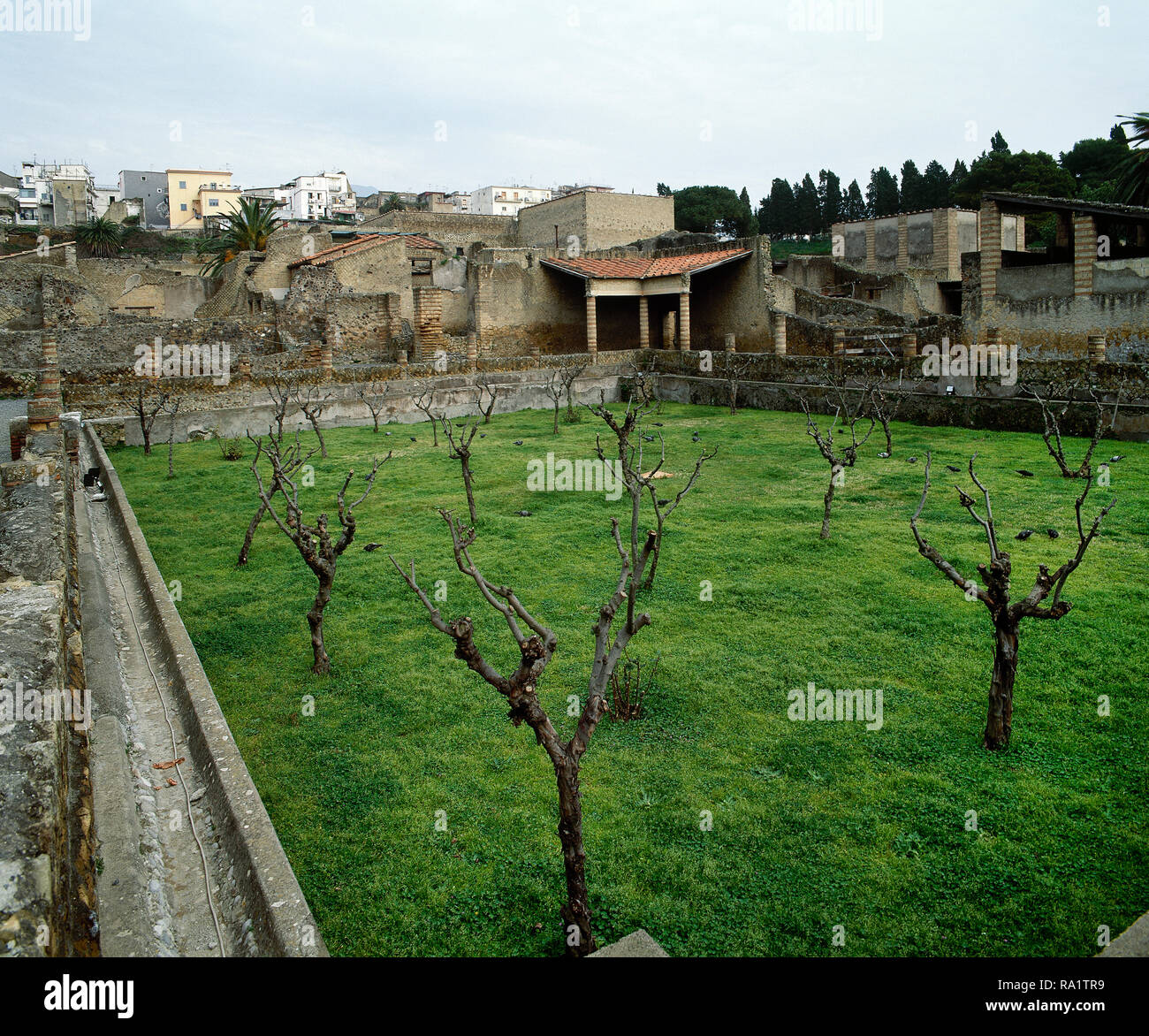 L'Italia. Ercolano. Casa dell'Inn (Casa dell' albergo). Esso fu costruito durante il regno di Augusto. Il residence è stato privato venduti dopo il terremoto del 62 D.C. Il nuovo proprietario diviso la casa in molte camere differentes.Il secondo peristilio con giardino centrale. Campania. Foto Stock