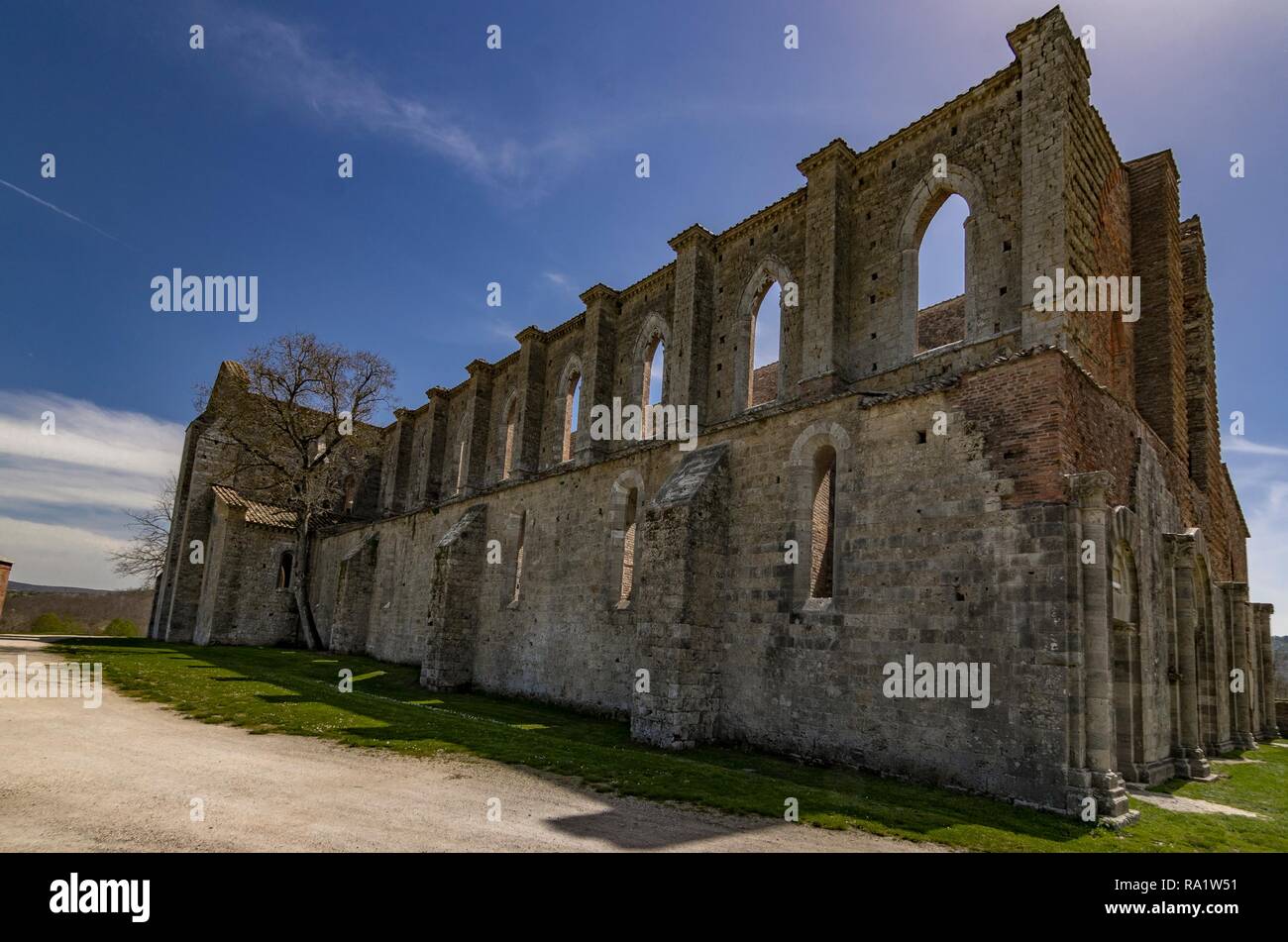 Abbazia di San Galgano si vede dall'esterno Foto Stock