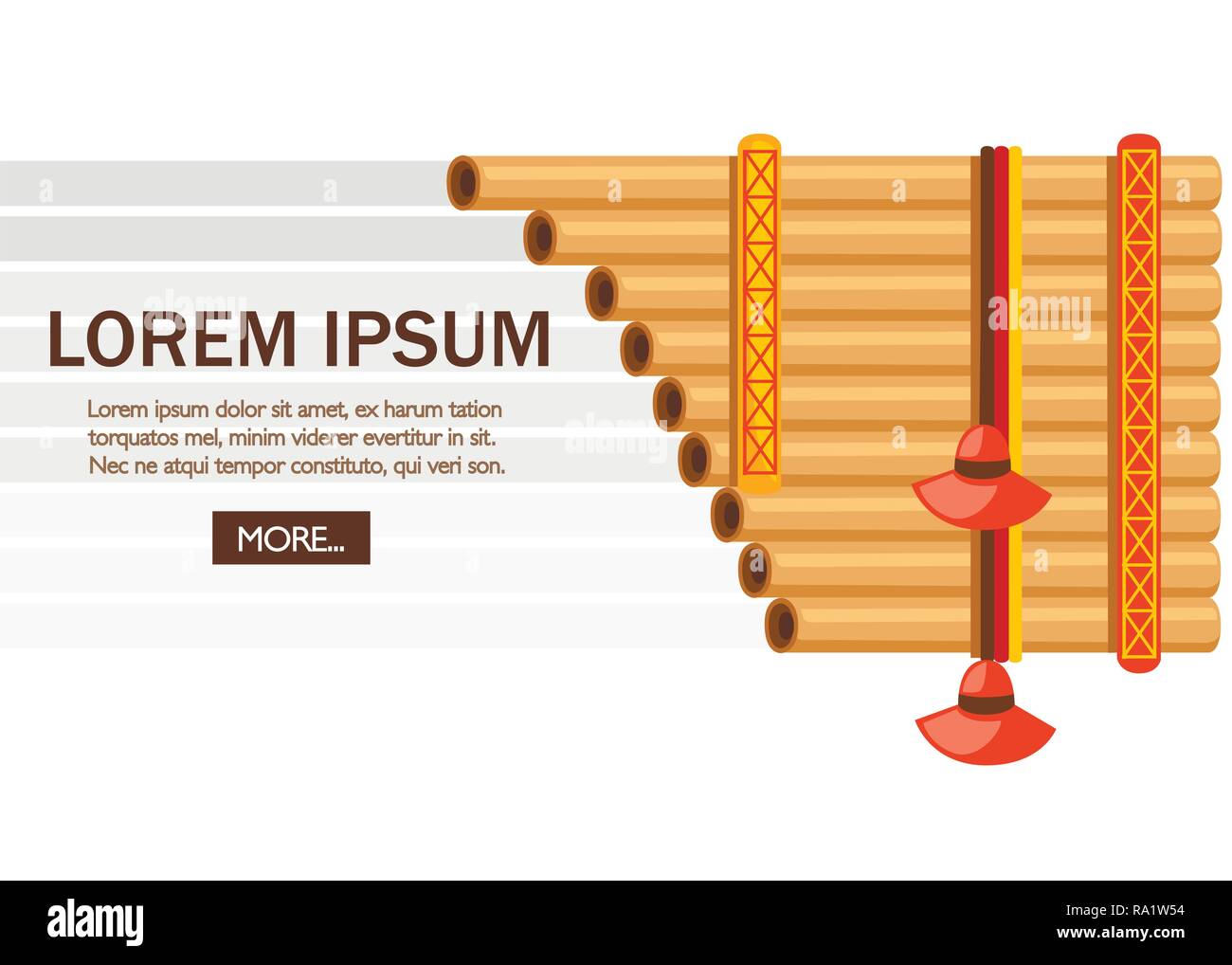 Il flauto di pan con il tradizionale modello di indiani. American strumento musicale. Appartamento illustrazione vettoriale su sfondo bianco. Posto per il testo. Sito web pagina e Illustrazione Vettoriale