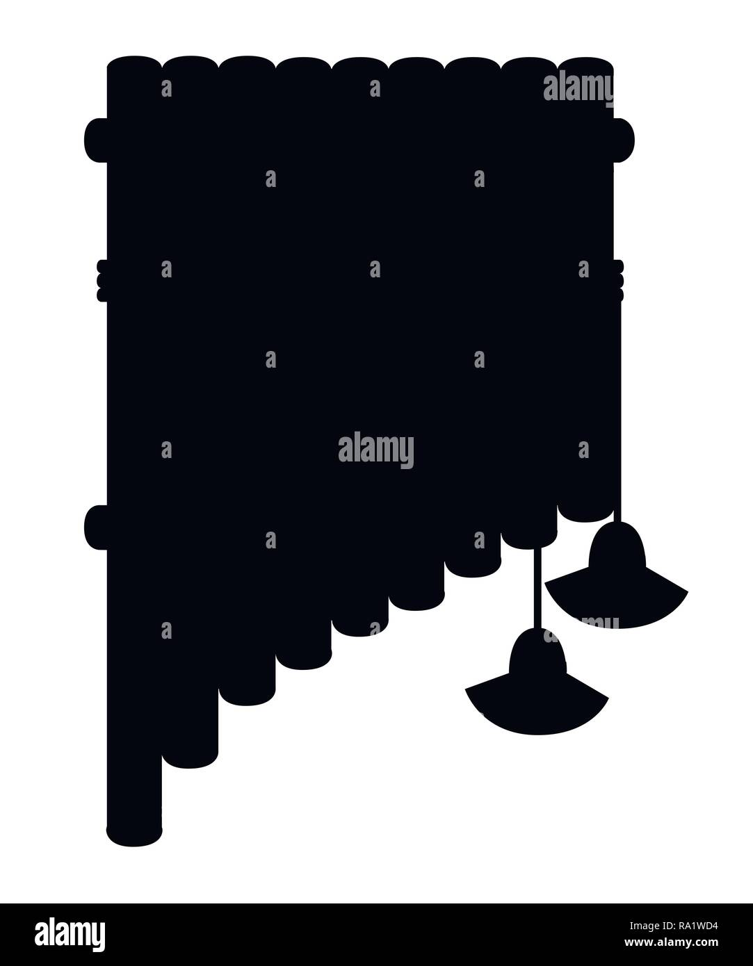 Silhouette nera. Il flauto di pan con il tradizionale modello di indiani. American strumento musicale. Piatto illustrazione vettore isolato su sfondo bianco. Illustrazione Vettoriale