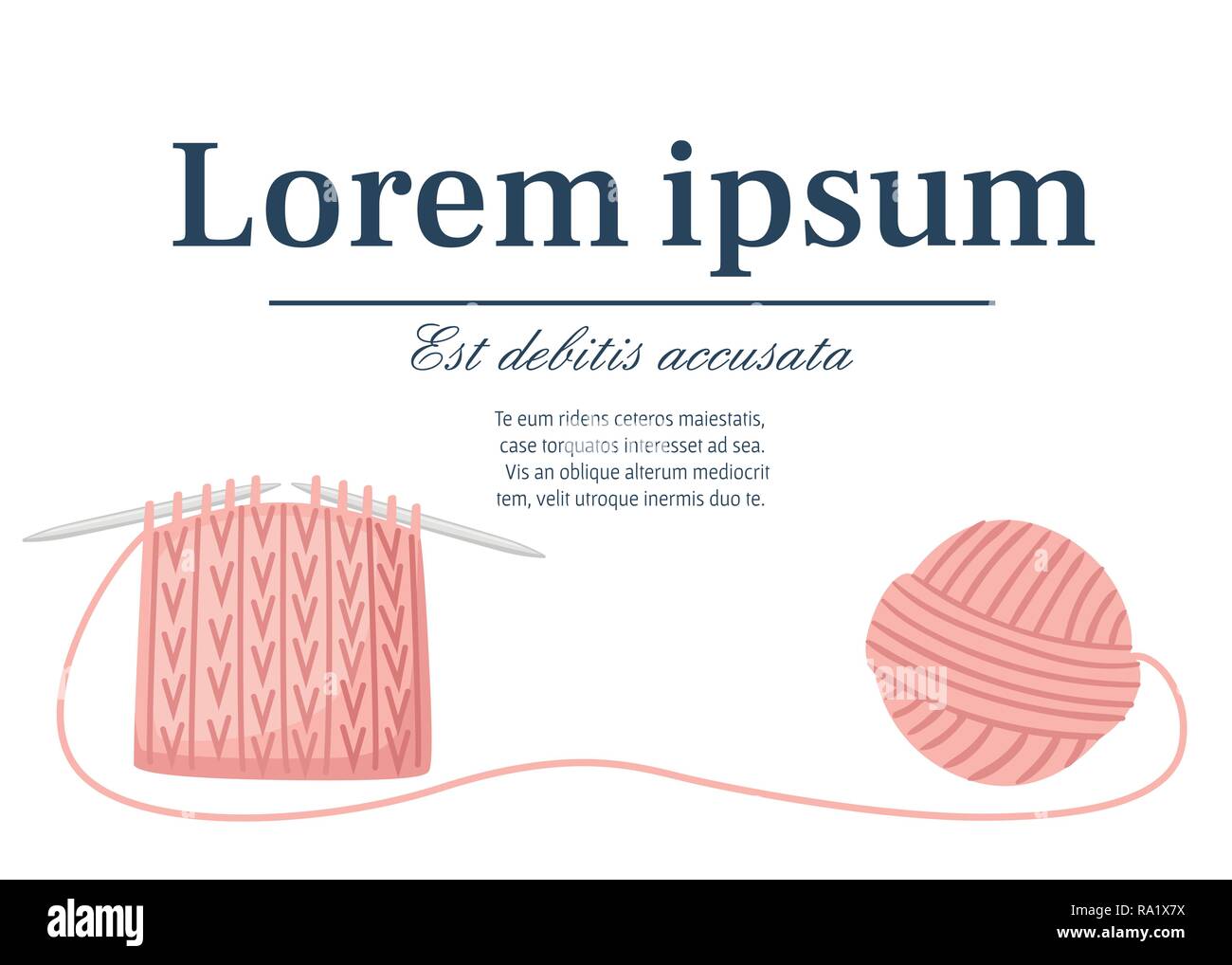 Set di strumenti per la cucitura di aghi di tessitura. Palle di filati, lana illustrazione colorata. Processo di lavorazione a maglia. Appartamento illustrazione vettoriale su sfondo bianco. Plac Illustrazione Vettoriale