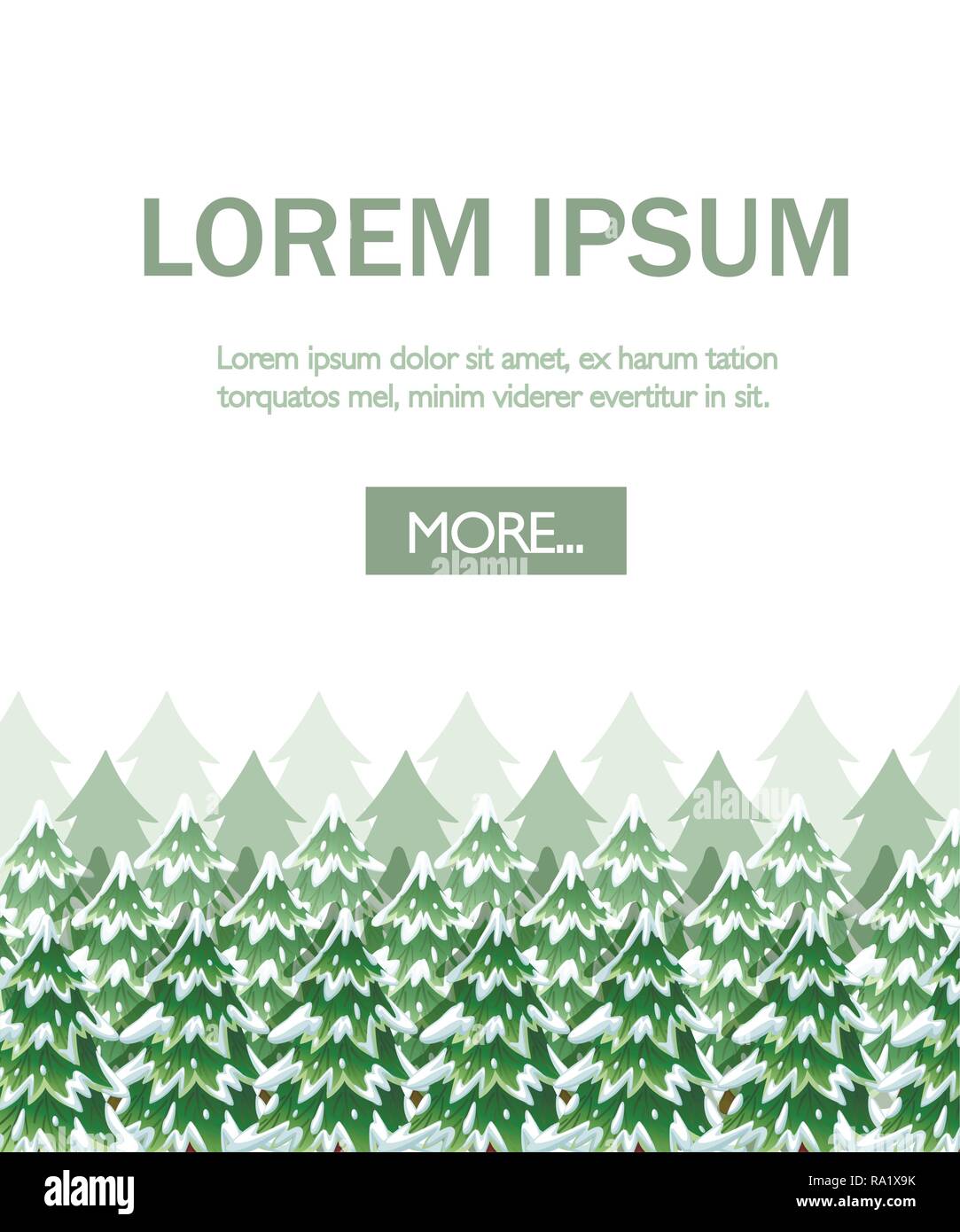 Abete verde paesaggio. Raccolta di verde abete rosso. Evergreen stile piatto. Albero di natale nella neve. Illustrazione Vettoriale su sfondo bianco. Illustrazione Vettoriale