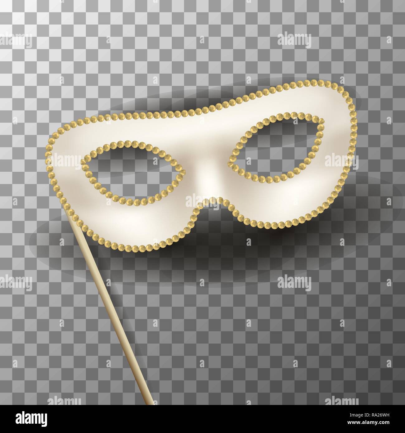 Il beige maschera di carnevale con decorazioni in oro su sfondo trasparente Illustrazione Vettoriale